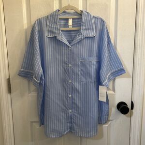 NWT Stars Above Button Collar Short Sleeve Pocket Pajama Top Blue/ White,Size XL